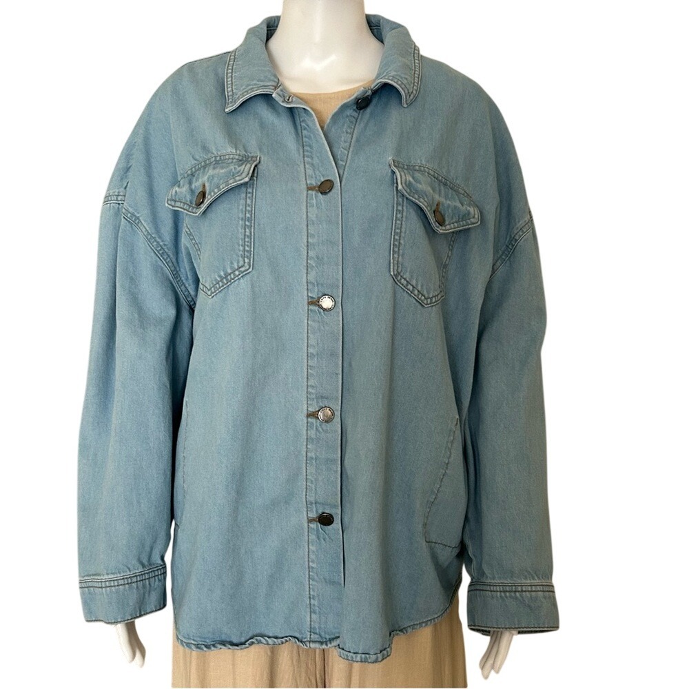 Lane Bryant Button Down Oversized Shirt Shacket Light Blue Wash Denim Size 16